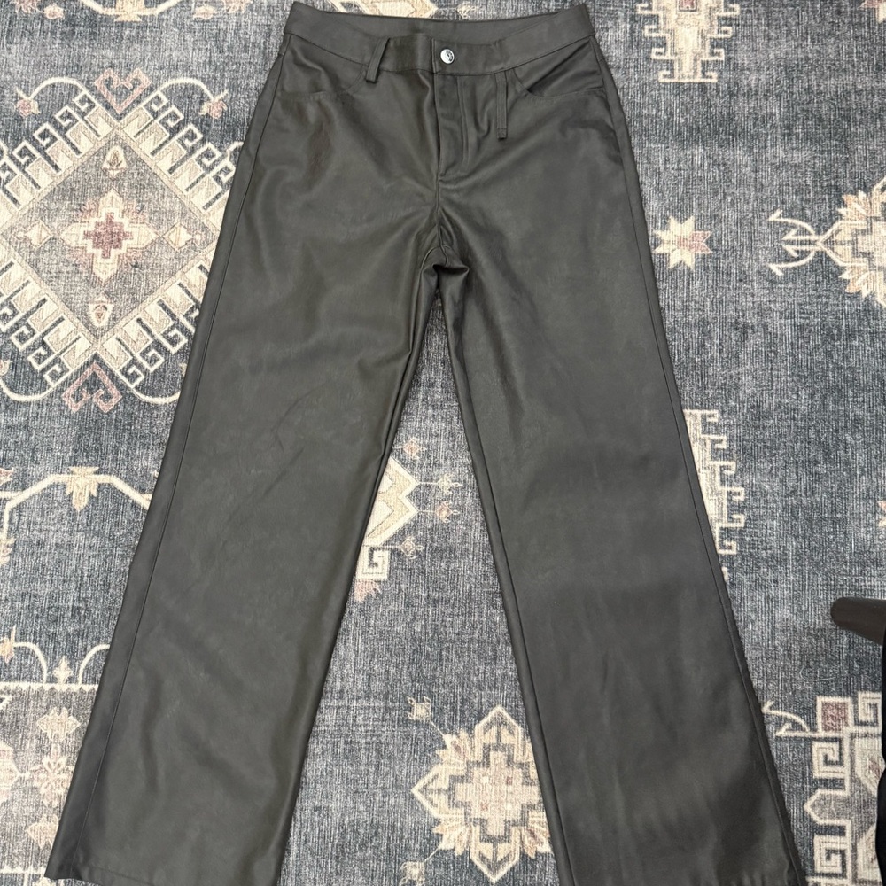 H&M Dark Faux Leather Trousers